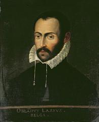Flemish School portrait of Orlando Lassus with musical instruments