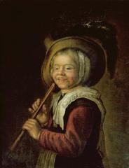 Portrait of a girl playing a recorder by Jan Miense Molenaer
