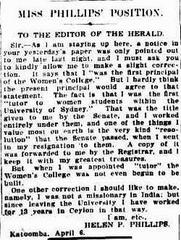 Helen Phillips' letter to the Sydney Morning Herald correcting an article with her job title and missionary country