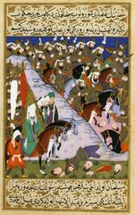 The Prophet Muhammad and the Muslim Army at the Battle of Uhud illustrated in the Siyer-i Nebi manuscript from 1595