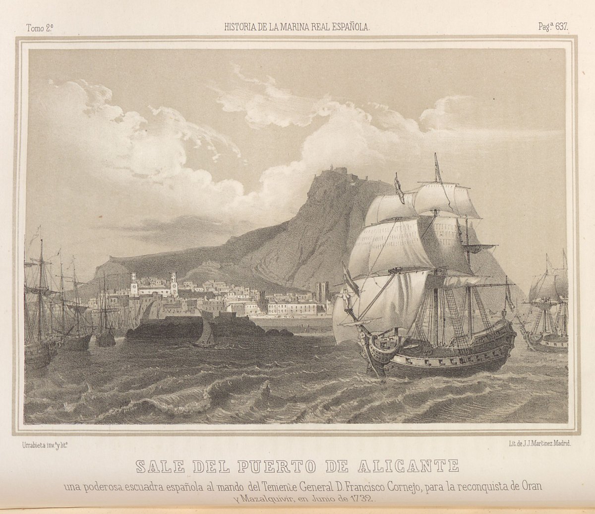 Historical illustration from Historia de la Marina Real Española showing Spanish Royal Navy ships