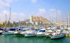Alicante marina with boats and clear blue sky