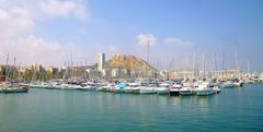 Alicante marina with yachts and boats at sunset