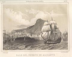 Illustration from Historia de la Marina Real Española showing a naval battle scene with sailing ships during the age of sail