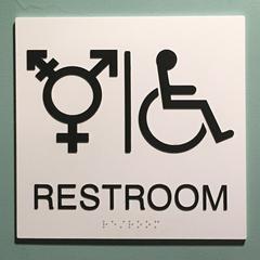 All gender restroom sign at San Diego Natural History Museum
