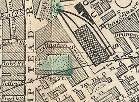 Cropped 1890 traveler's pocket map of Victorian London showing St James's Gardens and Camden
