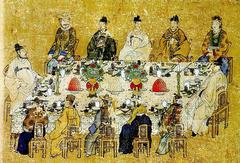 Commemorative feast for Treaty of Commerce between Korea and Japan in 1883 painting by Ahn Jungsik