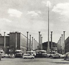 Steel spire with Centennial Hall in Wrocław