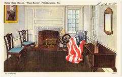 Interior view of the Flag Room in Betsy Ross House, historic Philadelphia building