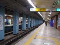 Samgakji Station entrance with signage and escalators