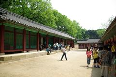 Hyangdaecheong area in Jongmyo with traditional Korean architecture and lush green surroundings