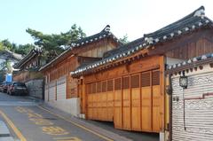 Traditional Korean houses in Bukchon Hanok Village, Seoul, South Korea