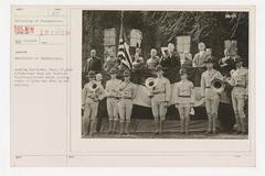 University of Pennsylvania 1918 opening exercises with U.S. Marines Band and speakers platform