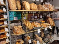Assortment of freshly baked bread loaves in a Massachusetts bakery