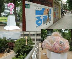Hongik University street art exhibition with vibrant murals on building walls