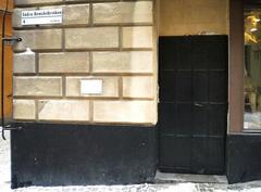 Entrance door to cellar remnants of Black Friars' Cloister in Old Town, Stockholm