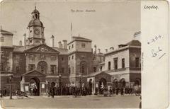 Vintage postcard showing Horse Guards in London, written in private cipher
