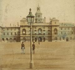 Historic stereophotograph of the Horse Guards Building facade in London, hand-colored albumen print circa 1850-1880