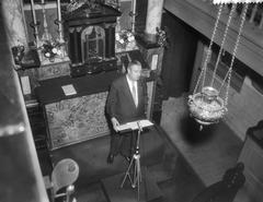 Black and white photo of 75th anniversary reception of Amstelkring at Schuilkerk in Amsterdam on January 9, 1959