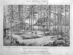 Memorial leaf 'Am Honigbrunnen' coffeehouse scene from April 24, 1854