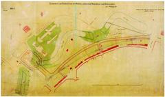 Historic map plan for regulation of the Wall between Holsten and Dammtor in Hamburg with new Ringstraße now called Gorch-Fock-Wall