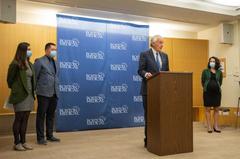Senator Ed Markey speaking at Boston Medical Center advocating for extension of Child Tax Credit