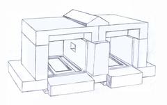 Ancient stone chamber with painted four guardian gods inside and a stone door locked with a padlock