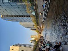 Springtime view of Cheonggyecheon Stream in Seoul with cherry blossoms bloom April 2024