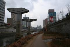Remnants of the old Cheonggye elevated highway supports in Seoul
