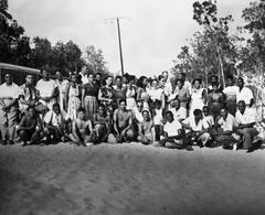 Large group of African American people at segregated Virginia Key Beach in Florida
