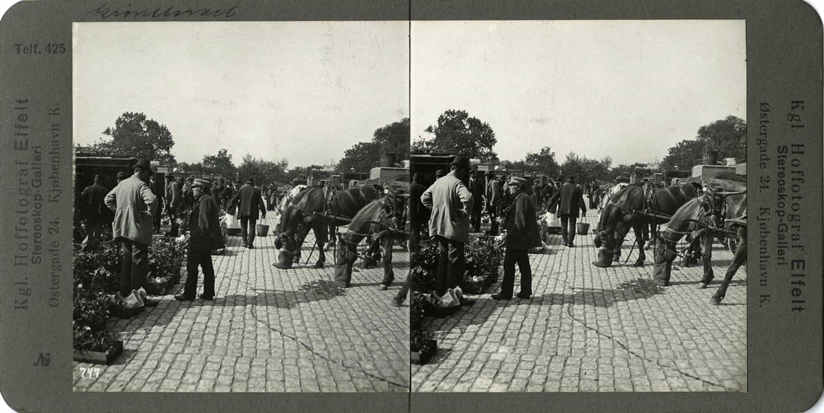 Grønttorvet market around 1900 showing bustling outdoor stalls and vintage rural setting