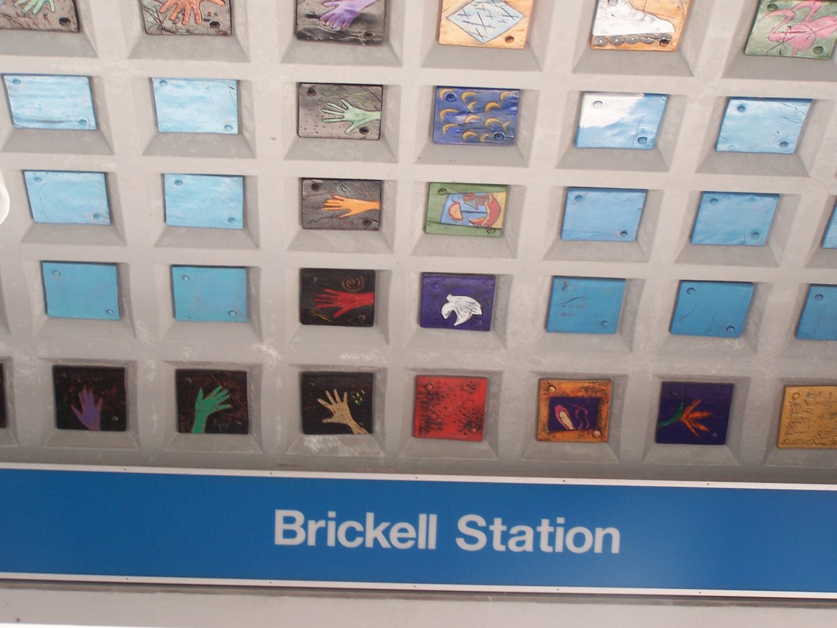 Miami Metrorail Brickell Station with decorated roof