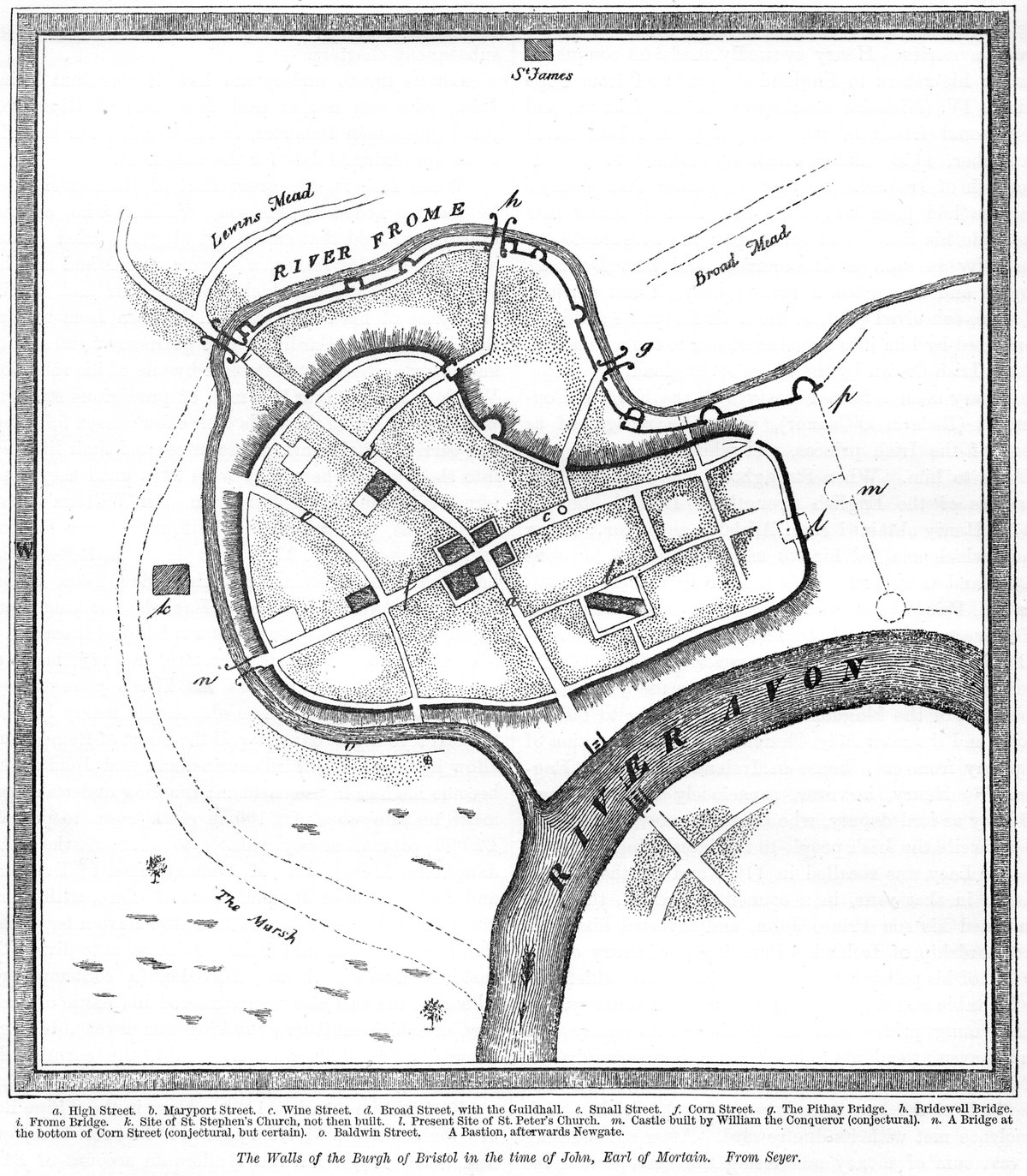 Bristol Castle during the time of John, Earl of Mortain, historical illustration by Samuel Seyer