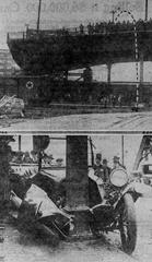 1919 Broadway Bridge car crash showing man thrown from car and collision with streetcar pole
