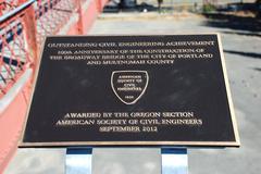 Bronze plaque from American Society of Civil Engineers honoring Broadway Bridge Portland as Outstanding Civil Engineering Achievement