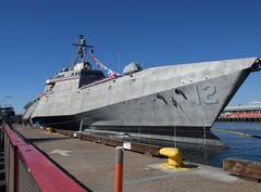 Littoral combat ship USS Omaha LCS 12 moored at Broadway Pier during commissioning ceremony in San Diego