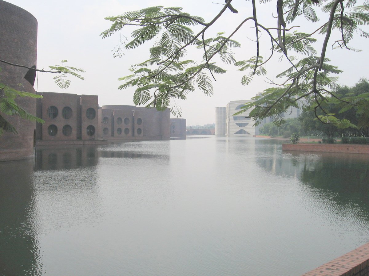 Jatiyo Sangshad Bhaban in Dhaka, Bangladesh, modern architectural building with distinct geometric shapes