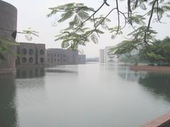 Jatiyo Sangshad Bhaban in Dhaka, Bangladesh, modern architectural building with distinct geometric shapes