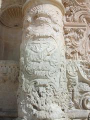 Detailed reliefs on a column at the entrance of the Santa Faç Monastery church in Alicante