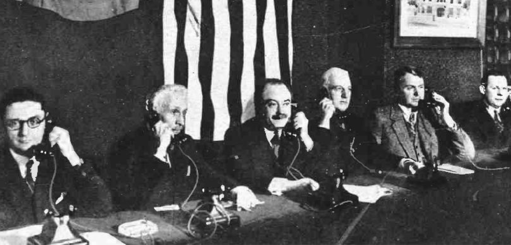 Historic first phone call from Bucharest to New York City in 1931 featuring Romanian and ITT officials
