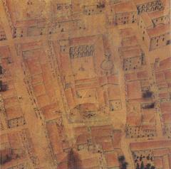 Historic map detail showing Col·legi del Corpus Christi or del Patriarca in Valencia from 1704 by Tomàs Vicent Tosca