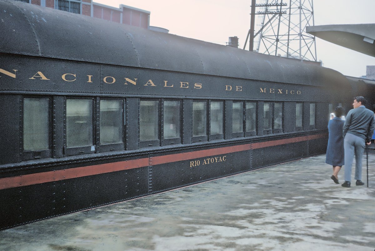 Historic N de M Pullman train Rio Atoyac at Mexico City Buena Vista station in 1966