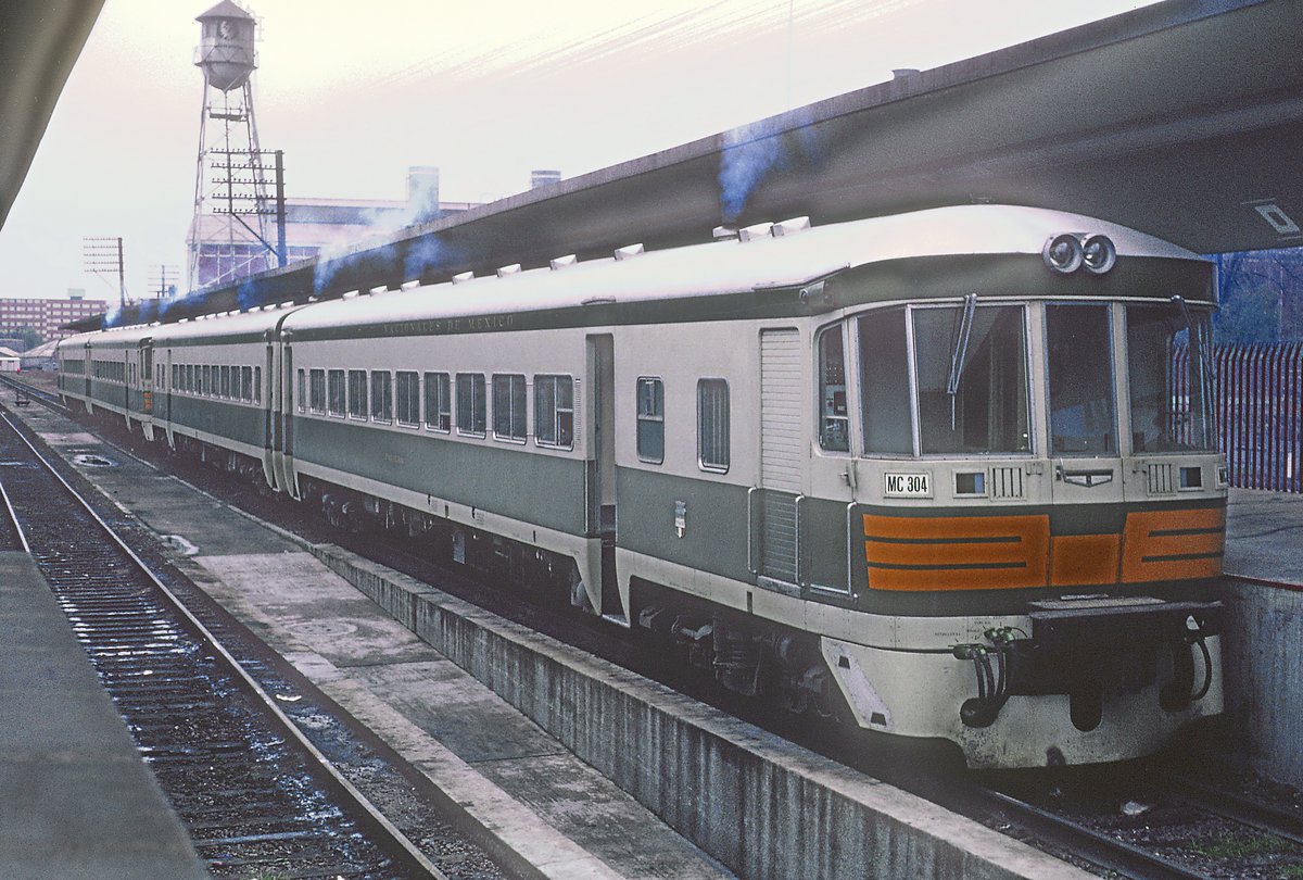 Vintage Fiat Autrovia train for Puebla at Buenavista Grand Central Station Mexico City 1966