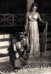 Ștefan Ciubotărașu as Aesop and Beate Fredanov as Kleia in The Fox and the Grapes play at Bulandra Theater 1959