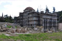 View of Dafni Monastery from northwest side in January 2011 showing ongoing restoration after 1999 earthquake
