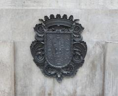 Relief of the unofficial coat of arms of Granada on the monument to Christopher Columbus and Isabel of Castile in Granada, Spain