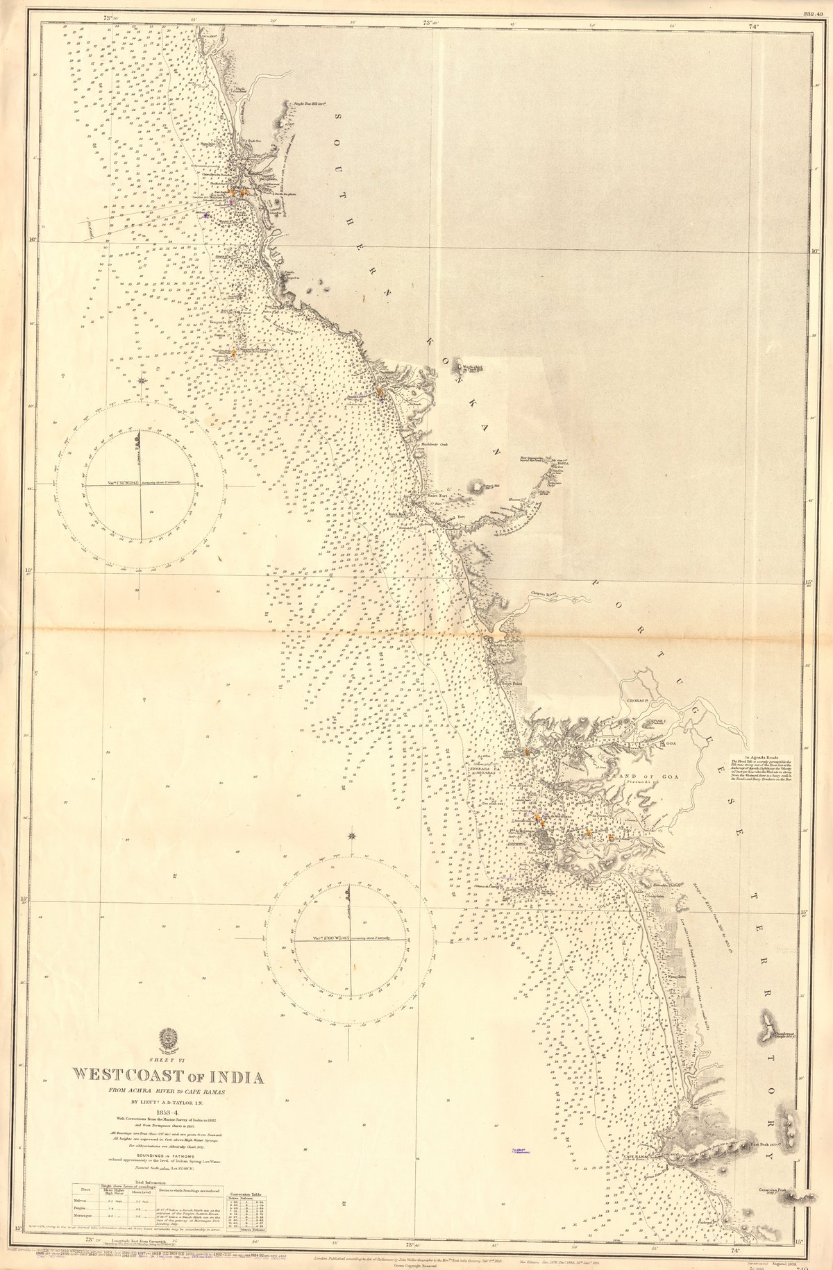 Nautical chart of the West Coast of India from Achra River to Cape Ramas