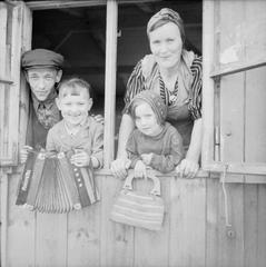 Displaced persons and refugees gathered at the displaced persons camp in Hamburg, Germany after WWII