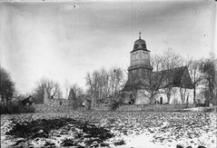 Ruins of Nydala Abbey with Bondkyrkan and Klosterkyrkan viewed towards the southwest