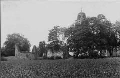 Nydala Abbey ruin with Bondkyrkan and Klosterkyrkan viewed from southwest